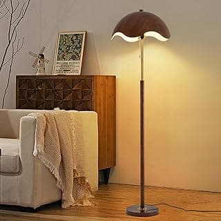 Luminária de chão moderna com acabamento em madeira, base em ferro e interruptor de pé E27 de 3 cores e dimmer