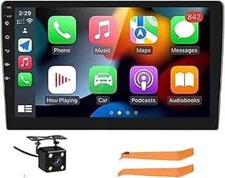 Painel de controle de rádio automotivo de 7 polegadas com tela sensível ao toque, ícones de aplicativos e texto Now Playing