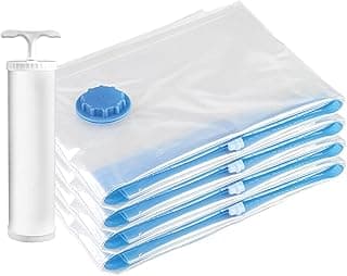 Kit 4 Saco a Vácuo com Bomba para Mala Viagem Organizador Roupas Edredom Cobertor Reutilizável