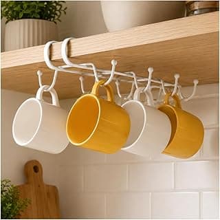 Suporte para Xícaras e Utensílios 8 Ganchos Metal Branco Encaixe em Prateleira Organizador de Cozinha 28cm
