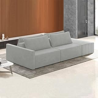 Sofá Ilha Modulado Milos 252cm Puff Lateral Veludo Cinza G33 - Gran Belo