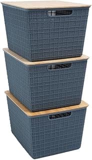 Kit 3 caixas organizadoras tampa de bambu 18l cinza Oikos