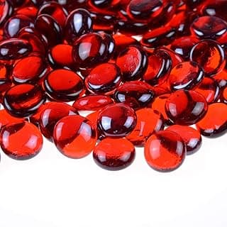 Pedras de vidro plano vermelho, redondas e translúcidas para enchimento de vasos, divisores de mesa e jogos