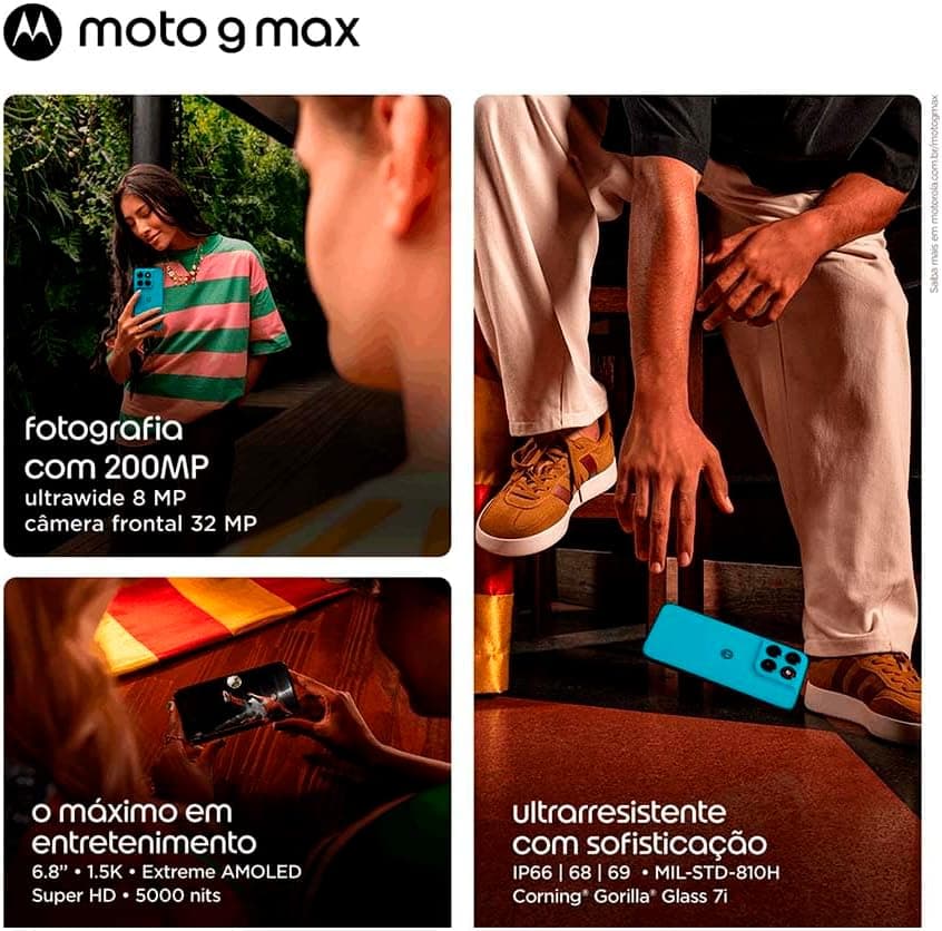 Smartphone Motorola Moto G Max 5G - 256GB 24GB (8GB RAM + 16GB RAM Boost), câmera 200MP, OIS, Tela 1.5K extreme AMOLED 120hz, IP68 e IP69 - Grafite