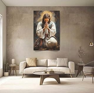 Pintura decorativa de Jesus Cristo em pose de oração para sala de estar