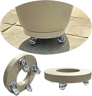Suporte para vaso em polietileno com rodízio de 4 rodas em gel, cor bege, fácil movimentação