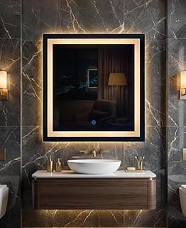 Espelho quadrado com LED 3 cores e toque, 60x60 cm, para banheiro, quarto, sala e penteadeira