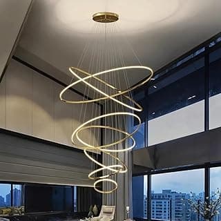 Lustre pendente LED espiral dourado, iluminação moderna para sala, pé-direito alto