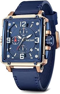 MEGIR Relogio Masculino Analógico Fashion Business Relógio Cronógrafo à Prova D'água e Quartzo Luxo Quadrado Relogio