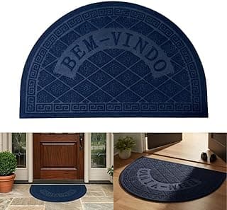 Tapete meia lua azul 'BEM-VINDO' antiderrapante para entrada de casa