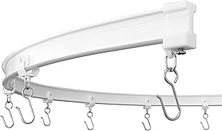 Trilho de teto de cortina flexível curvo branco com ganchos de metal