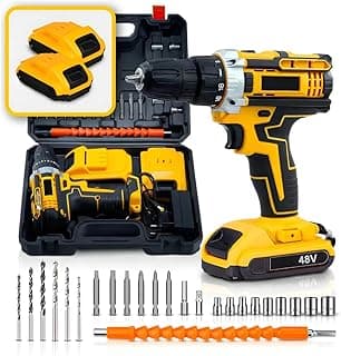 Furadeira e Parafusadeira de Impacto Sem Fio 48V com LED 2 Baterias Recarregáveis Bi-volt e Acessórios Maleta Completa para Uso Profissional e Doméstico