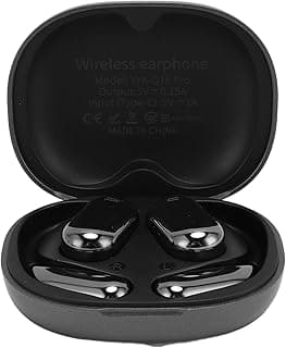 Fones de ouvido sem fio preto e prata com estojo preto aberto