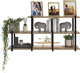 Prateleira Industrial de Parede em Ferro Preto com Madeira Laminada Nicho Triplo Decorativo
