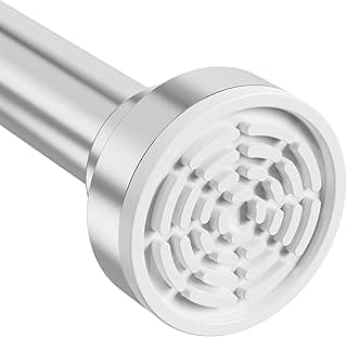 Varão de cortina de chuveiro ajustável de aço inoxidável prata, com design antiderrapante, fundo branco