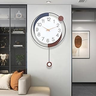 Relógio de parede Dankeit decorativo com pêndulo, branco e azul, para sala de estar