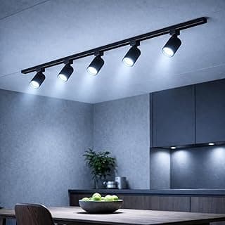 Kit Luminaria Trilho Eletrificado 1 Metro Com 5 Spots Led 7w Preto 6000k Branco Frio Direcionável Iluminação Moderna Bivolt - Bela Home