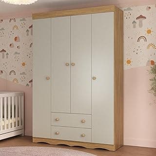 Guarda-roupa Infantil 122cm 4 Portas e 2 Gavetas Realeza Multimóveis Mp4453 Madeirado/off White
