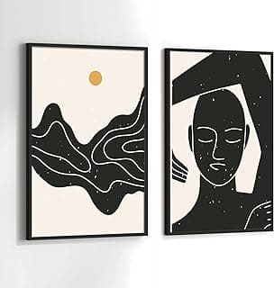 Quadros decorativos abstratos minimalistas em preto e branco com molduras pretas