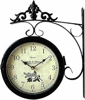 Relógio de parede vintage dupla face preto e branco com decoração floral RAL & DESIGN