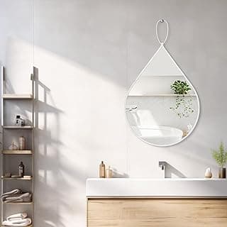 Espelho decorativo branco em forma de lágrima com moldura de metal para banheiro