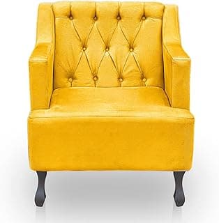 Poltrona de Sala de Estar Clássica, Suede Macio, Confortável e Reforçada com Madeira Eucalipto (Amarelo)