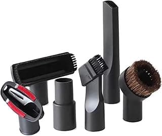 Kit universal para bocal de escova de acessórios para aspirador de pó, 32 mm de diâmetro interno, com vários componentes pretos e cerdas castanhas.