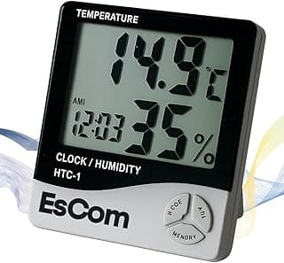 Termo-Higrômetro Digital Medição Temperatura e Umidade Do Ar, Máxima e Minima Com Relógio Digital Para Adega Escritório, casa, Cozinha Empresarial de Qualidade Premium