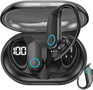 Fone de ouvido Bluetooth esportivo sem fio com gancho, caixa de carregamento e visor digital