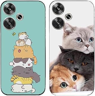 Capa de telefone Xiaomi Redmi Turbo 3/Poco F6 5G com desenho de gatinhos empilhando-se em fundo azul