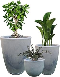 Kit 3 vasos para plantas decorativos cinza com efeito marmorizado