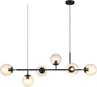Luminária Pendente Com 6 Lâmpadas, Pendente Luminária Com Esfera De Vidro Transparente, Luminária Pendente Linear Preta (Lâmpadas Não Incluídas)