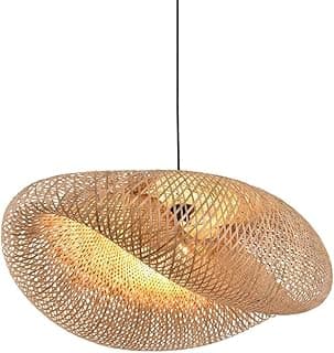 Luminária de teto pendente em bambu, estilo orgânico, diâmetro 50cm, altura 18cm, acabamento natural, soquete E26