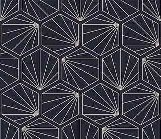 Padrão decorativo de hexágonos Art Deco em preto e branco