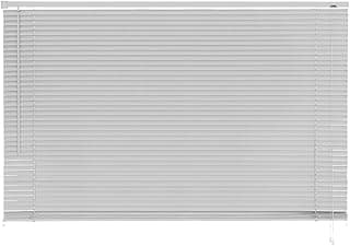 Persiana horizontal de PVC cinza, lâminas de 25mm, tamanho 140 x 160 cm