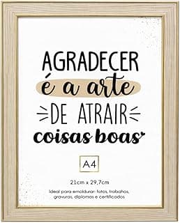 Porta-retrato A4 com moldura dourada e frase motivacional, branco, 21cm x 29.7cm