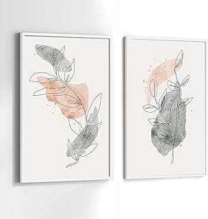 Quadros decorativos minimalistas com folhas abstratas em tons de rosa e cinza