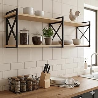 Prateleira Estilo Industrial 120cm x 20cm de Parede para Sala, Quarto, Cozinha, Escritório - Bimove (Amêndoa/Preto)