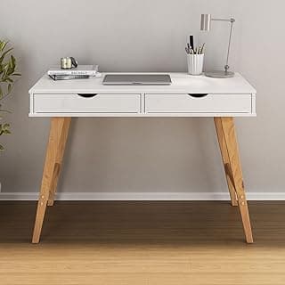 IDIMEX Escrivaninha com 2 Gavetas Nórdica Minimalista Madeira Pes Cavalete cor Branco Freijó 110 cm Milo