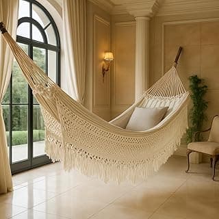 Rede de Descanso Bucho de Boi XGG, 4,5m, Suporta até 350kg, Algodão, com Franjas Decorativas (Branco)