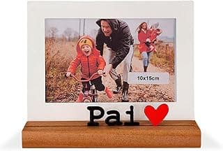 Porta-Retrato Pai 10x15cm – Aço e Madeira Natural – Ideal para Presentear e Decorar – Colorido/Vermelho Fosco e Nogueira – Geguton