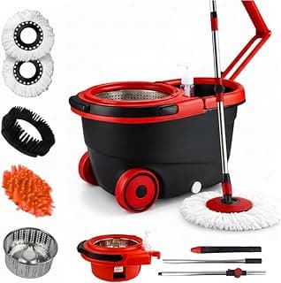 Mop Giratório 3 em 1 com cesto em inox de 16 litros, acessórios e refil de microfibra.
