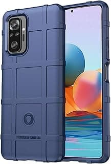 Capa protetora azul robusta para Xiaomi Redmi Note 10 Pro 4G com design de grade e logotipo Rugged Shield.