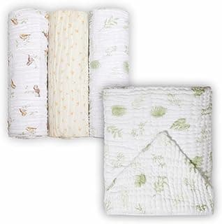 Kit de toalhas de bambu e algodão com estampas de pássaros, folhas e conchas