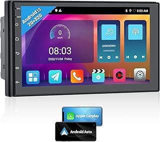 Central multimídia automotivo Android 13 com tela IPS de 7 polegadas, ícones de Apple CarPlay e Android Auto