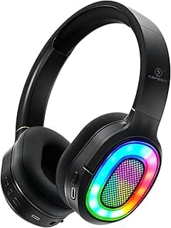 Fones de ouvido Bluetooth pretos com luz LED multicolorida, dobráveis, para jogos e escritório em casa