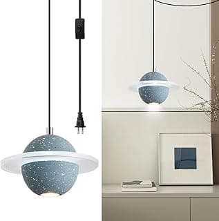 Luz pendente de concreto Blue Planet, design de planeta, azul e branco, iluminada, para sala, quarto, cozinha.