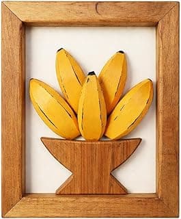 Quadro De Madeira Artesanal Pequeno Com Bananas Decoração Cozinha E Área Gourmet