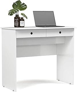 Escrivaninha Bancada para Notebook Quarto Mesa de Computador Home Office Estudo Estação de Trabalho com 2 Gavetas (Branco)
