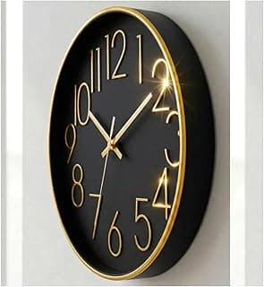Relógio de Parede Grande 30cm Preto com Dourado Luxo Moderno Silencioso Decoração Sala Cozinha
